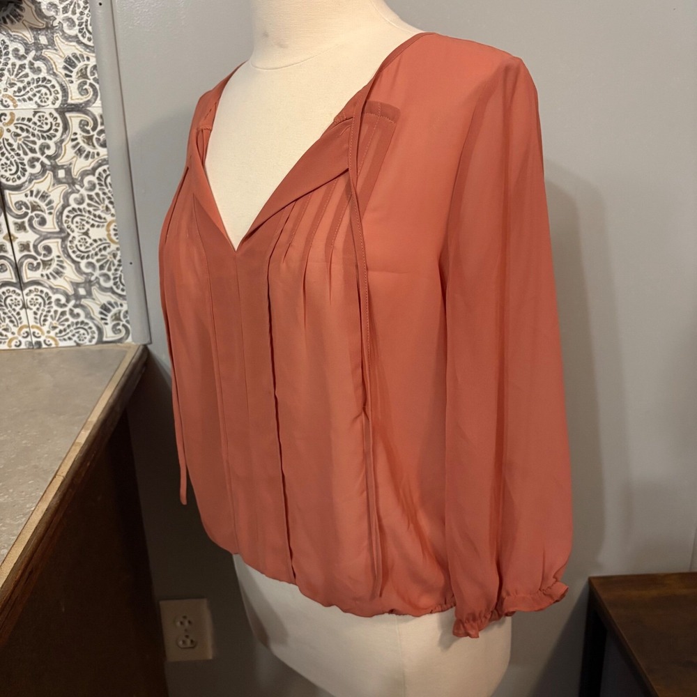 Petticoat Alley Sheer Boho Dusty Rose Pink 3/4 Sleeve Blouse (Women's Medium) - Picture 4 of 6